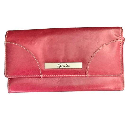 Buxton Wallet Genuine Leather Red 4.5"x7.5" Credit Card Holder Organizer - Picture 1 of 7